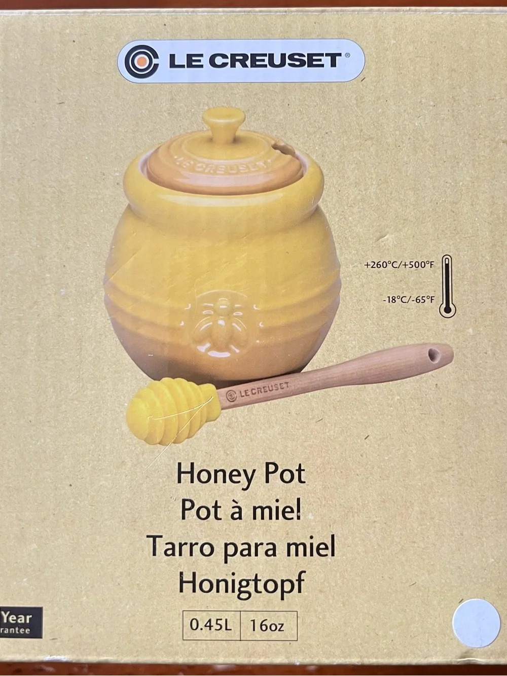 Le Creuset White Stoneware Honey Pot with Lid and Silicone Dipper NIB